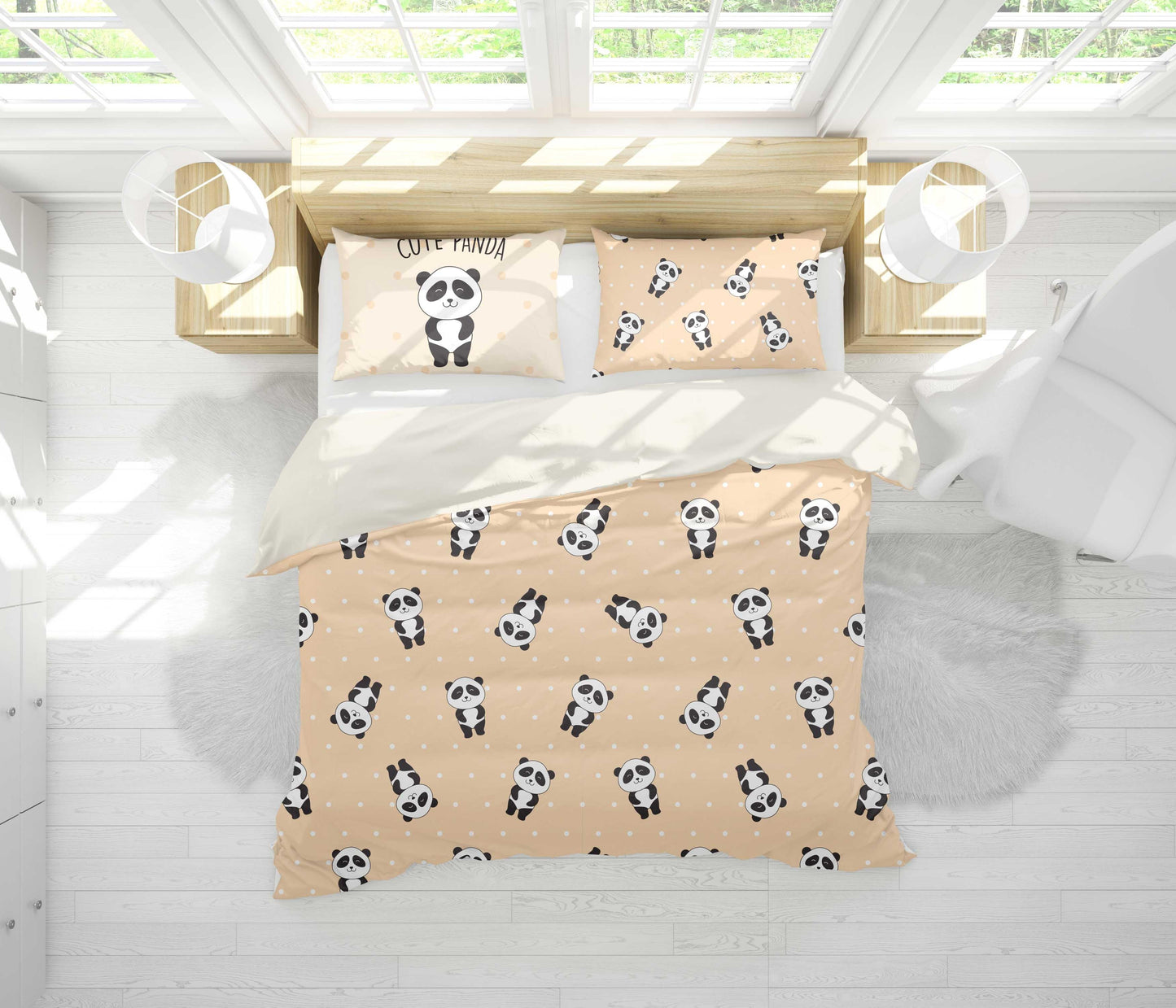3D Cartoon Panda Yellow Quilt Cover Set Bedding Set Pillowcases 97