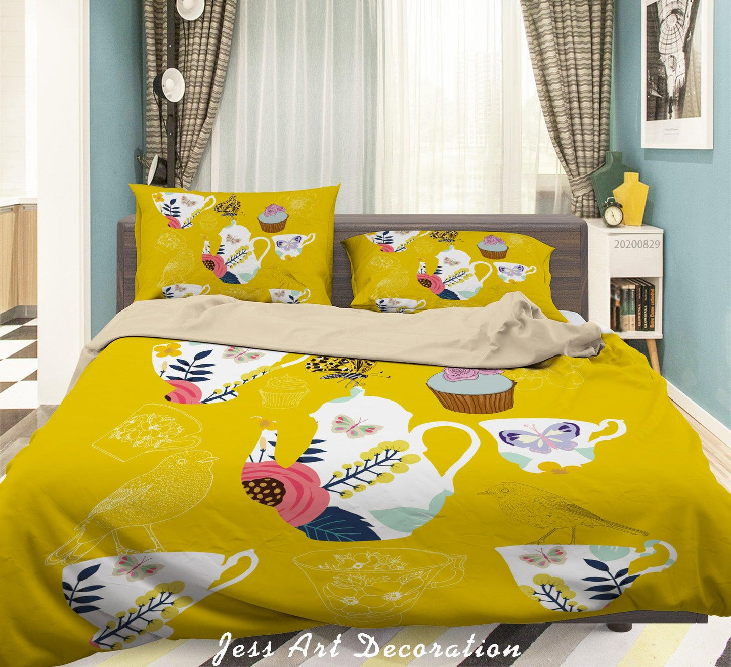 3D Abstract Hand Draw Cartoon Teapot Teacup Pattern Quilt Cover Set Bedding Set Duvet Cover Pillowcases WJ 3583