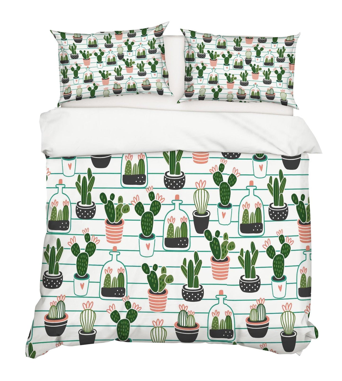 3D Cartoon Cactus Flower Pot Quilt Cover Set Bedding Set Pillowcases 33