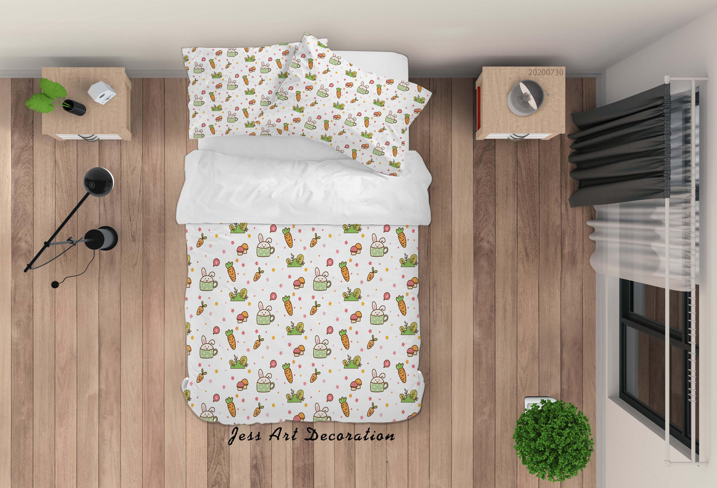 3D Cartoon Carrot Bunny Quilt Cover Set Bedding Set Duvet Cover Pillowcases LXL 63