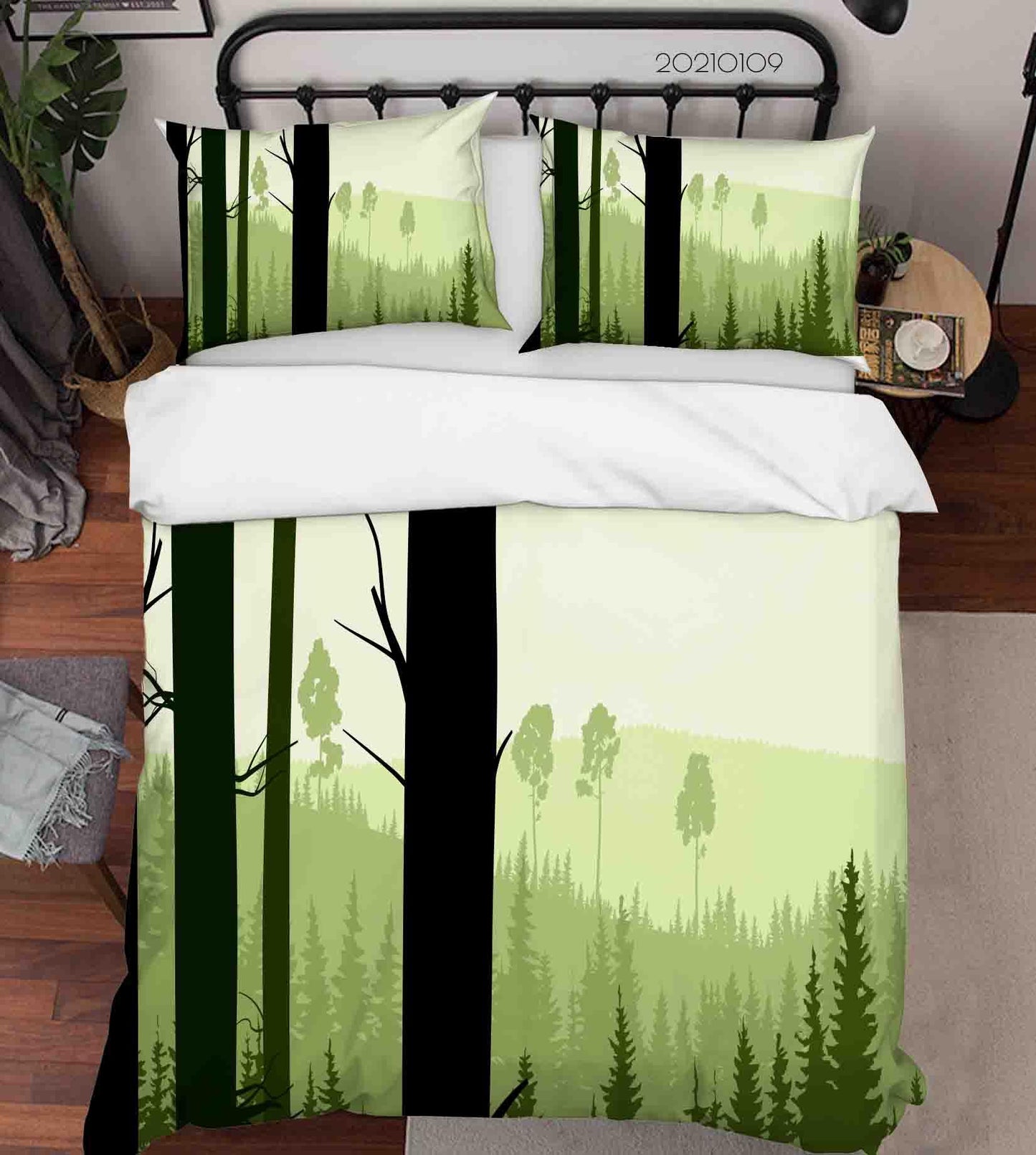 3D Cartoon Green Pine Forest Quilt Cover Set Bedding Set Duvet Cover Pillowcases 19 LQH