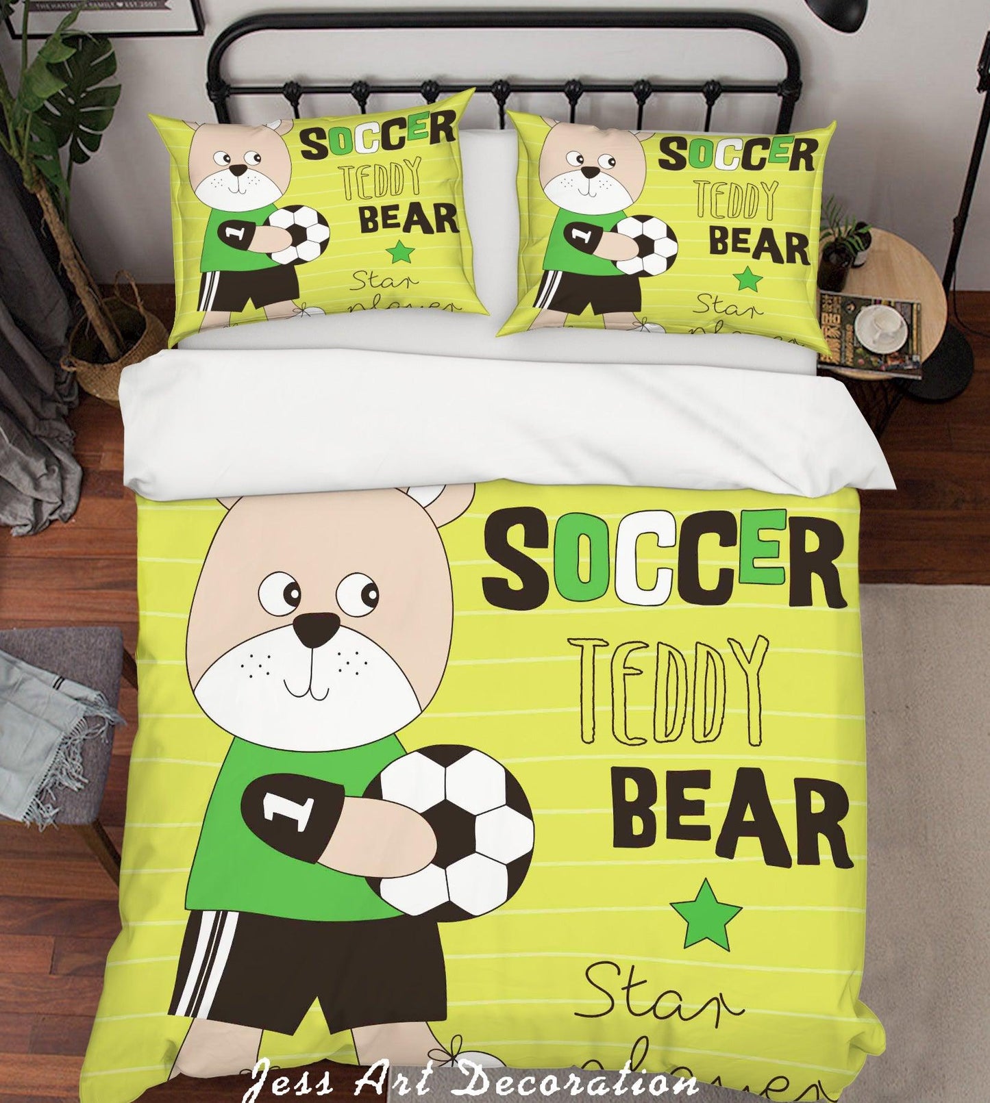 3D Cartoon Bear Football Quilt Cover Set Bedding Set Pillowcases 167