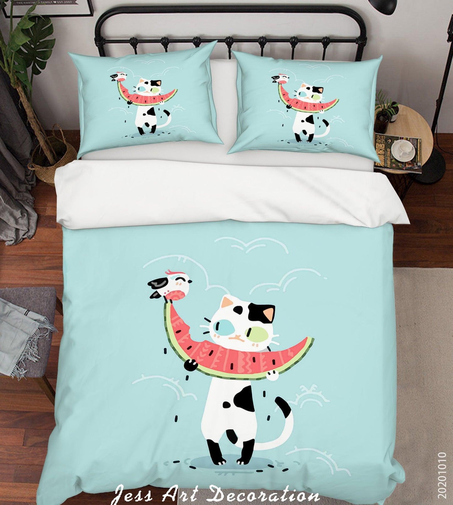 3D Cartoon Animal Cat Watermelon Quilt Cover Set Bedding Set Duvet Cover Pillowcases WJ 9580