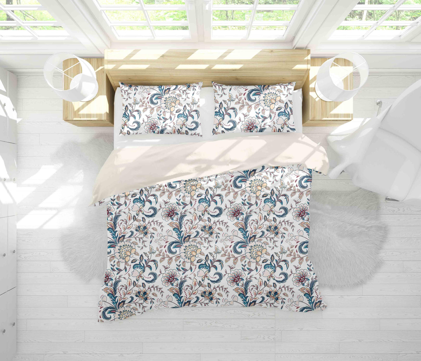 3D Blue Flowers Leaves Quilt Cover Set Bedding Set Pillowcases 60