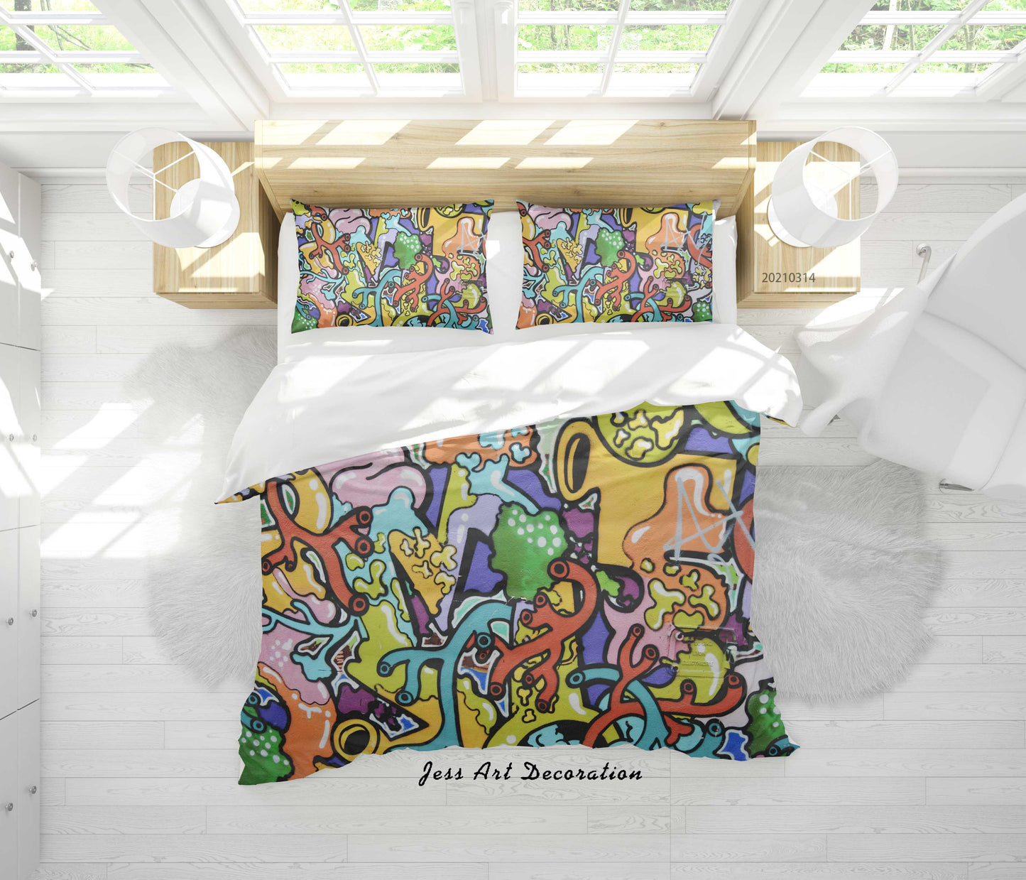 3D Abstract Color Graffiti Quilt Cover Set Bedding Set Duvet Cover Pillowcases 156