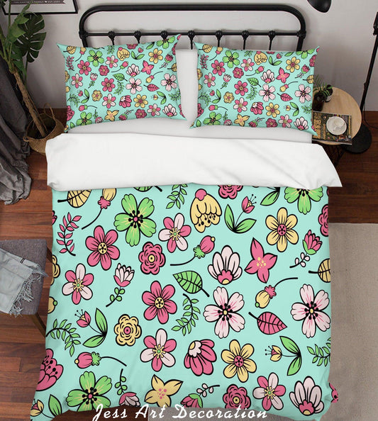 3D Cartoon Flower Green Quilt Cover Set Bedding Set Pillowcases 99