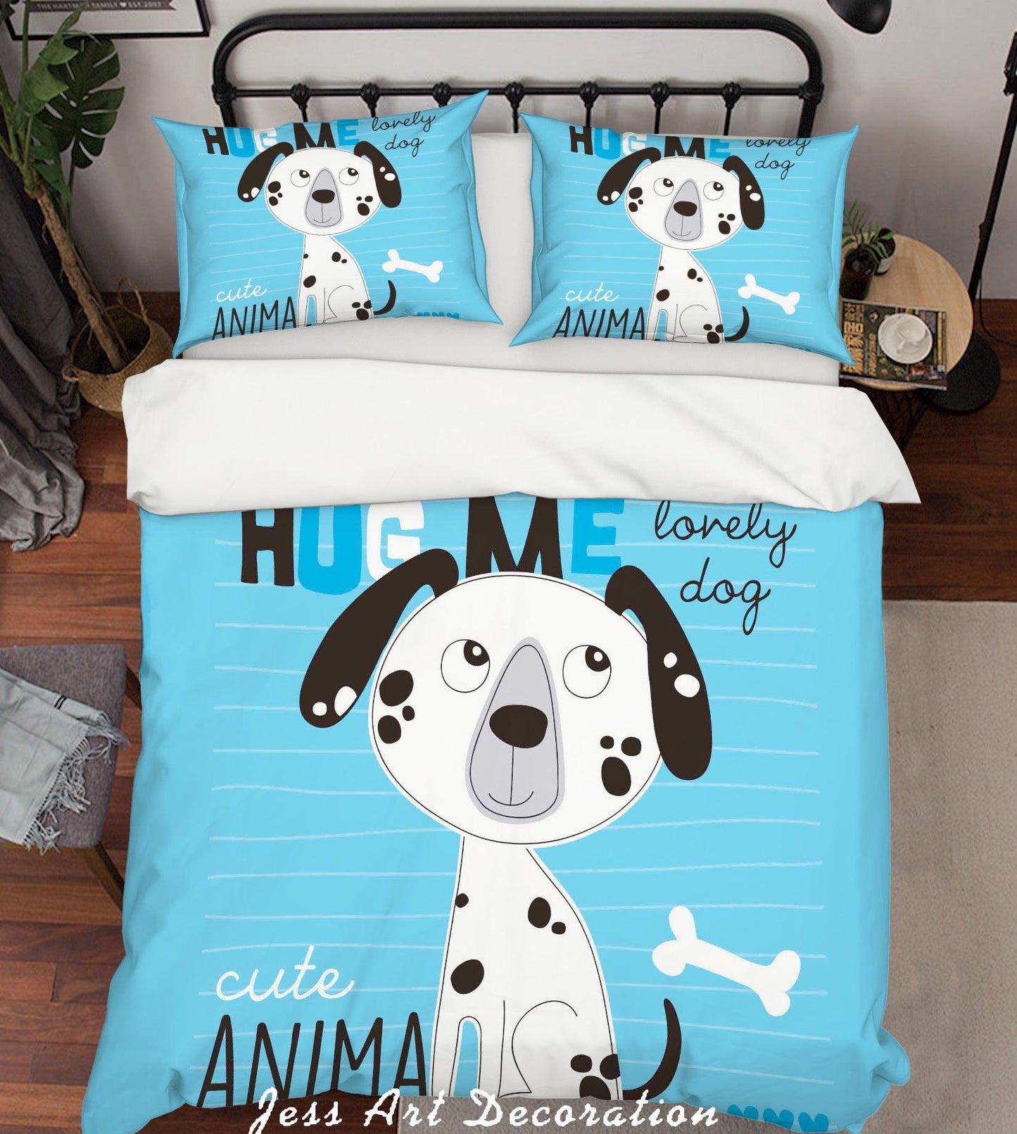 3D Cartoon Dog Blue Quilt Cover Set Bedding Set Pillowcases 166