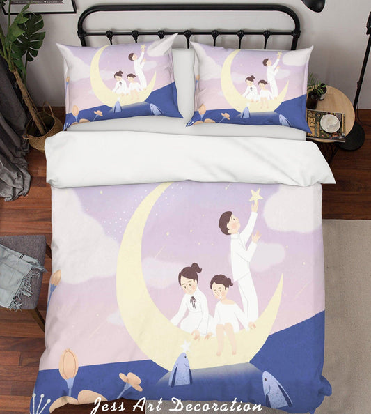 3D Cartoon Children Moon Quilt Cover Set Bedding Set Pillowcases 91