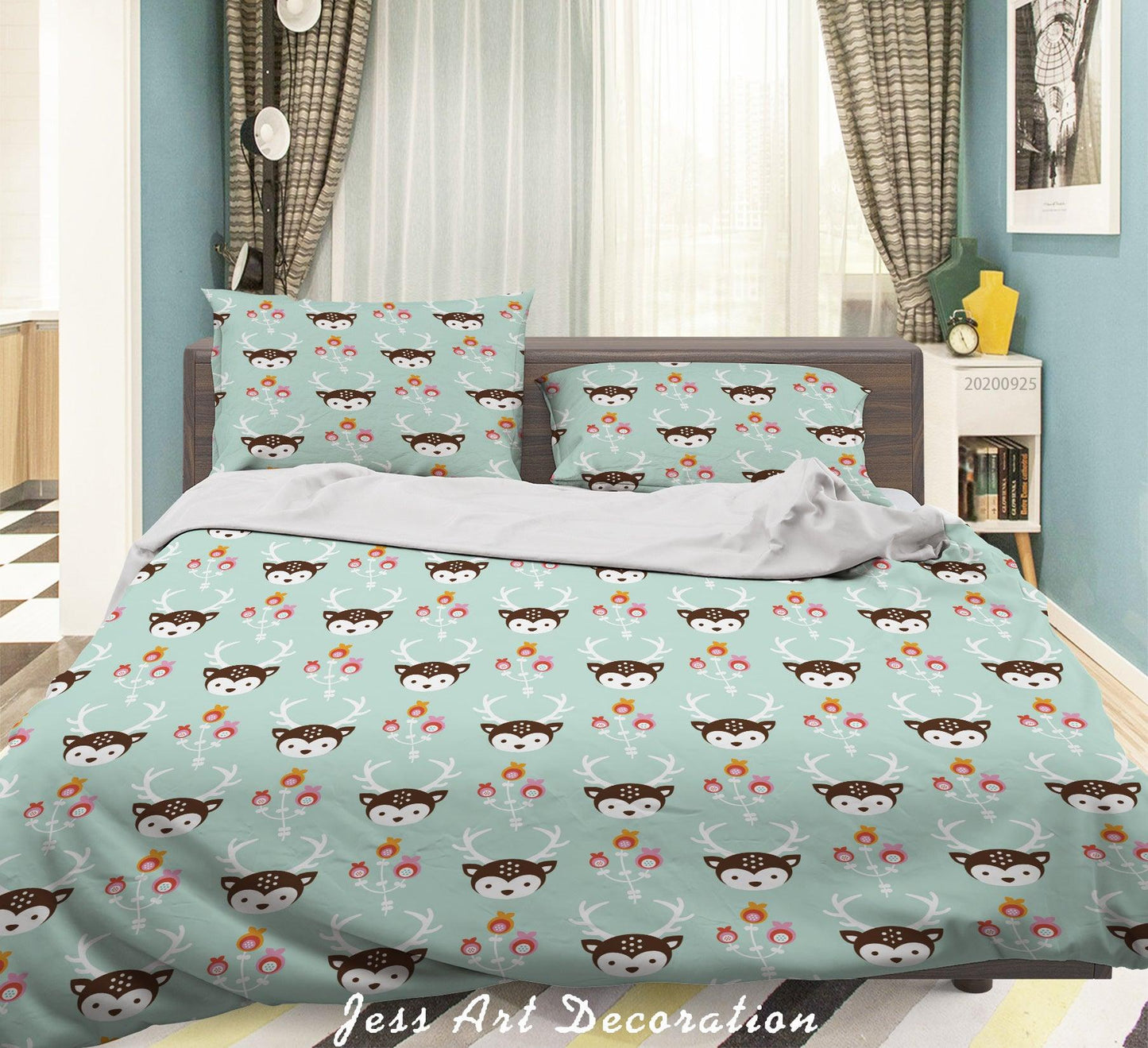 3D Cartoon Animal Deer Pattern Quilt Cover Set Bedding Set Duvet Cover Pillowcases WJ 6438