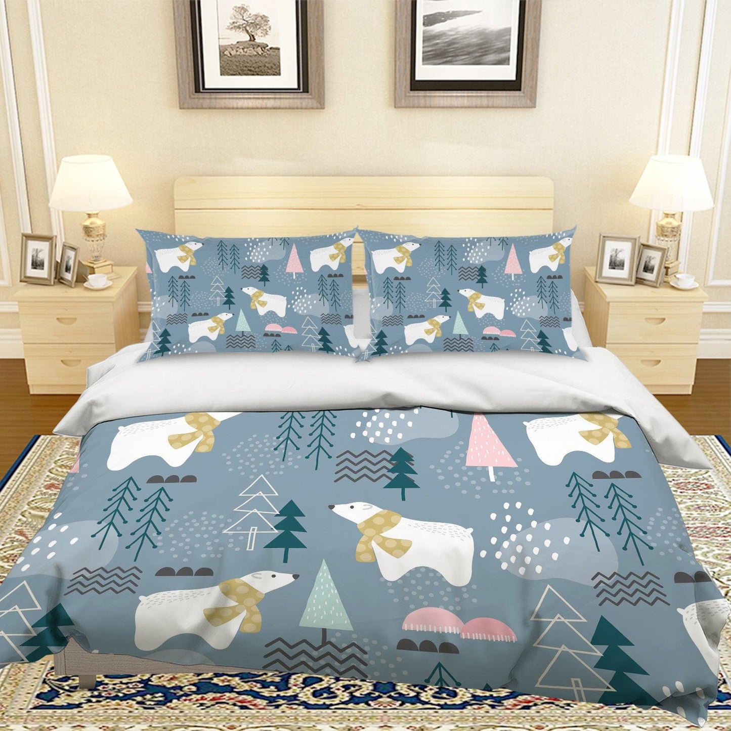 3D Cartoon Bear Pine Quilt Cover Set Bedding Set Pillowcases 101