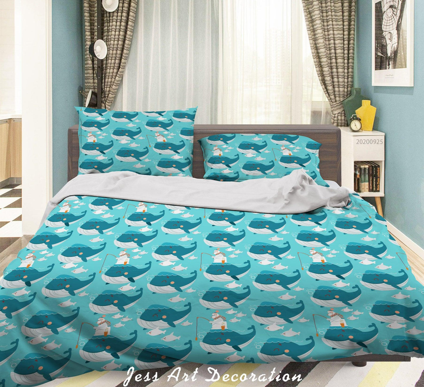 3D Cartoon Animal Whale Pattern Quilt Cover Set Bedding Set Duvet Cover Pillowcases WJ 6414