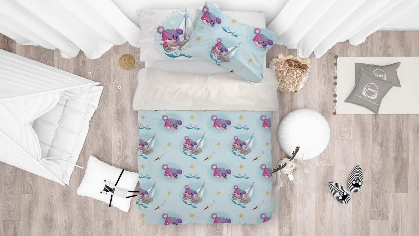 3D Blue Pirate Bear Sailboat Skull Quilt Cover Set Bedding Set Pillowcases 35