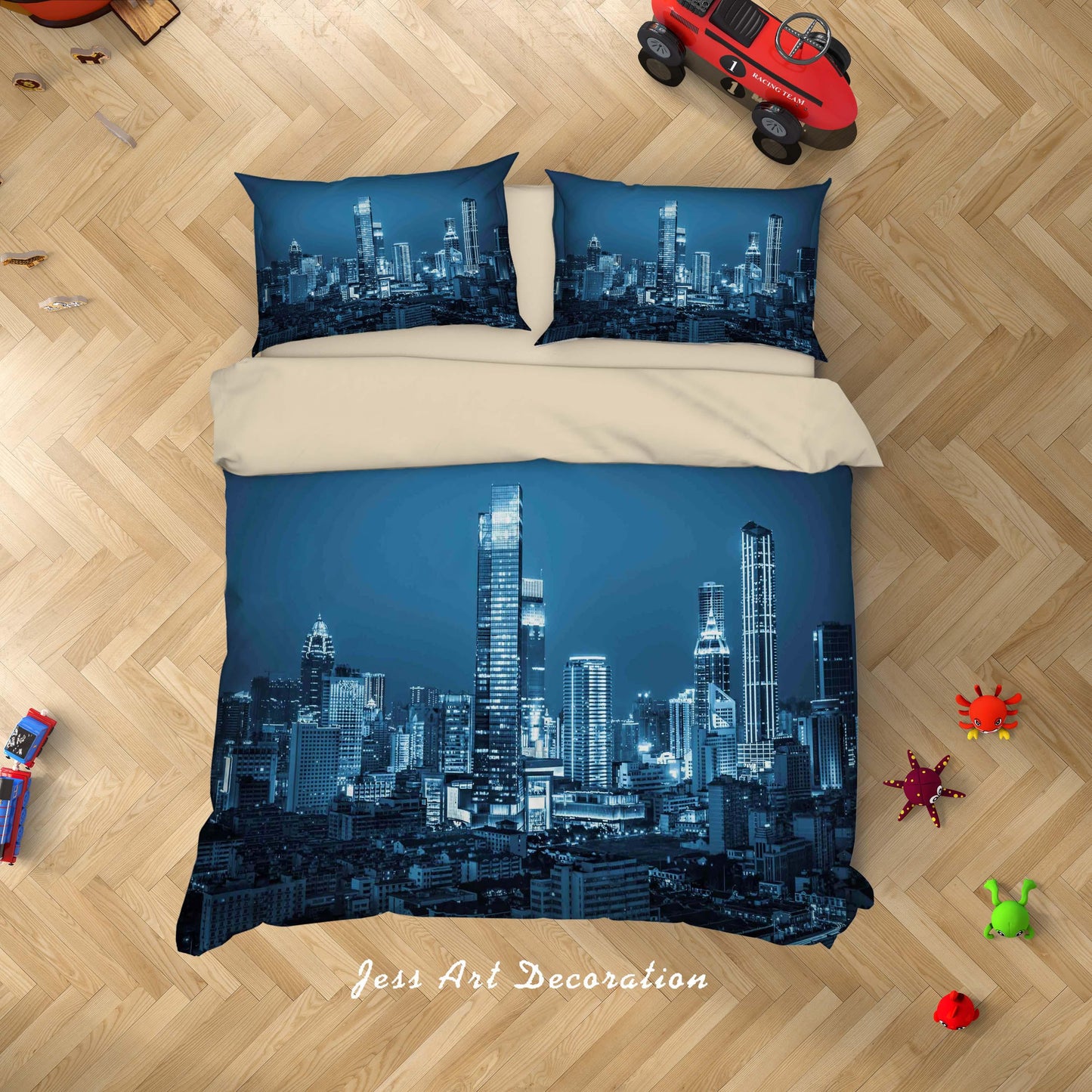 3D Blue City Building Skyscraper Night View Quilt Cover Set Bedding Set Duvet Cover Pillowcases SF81