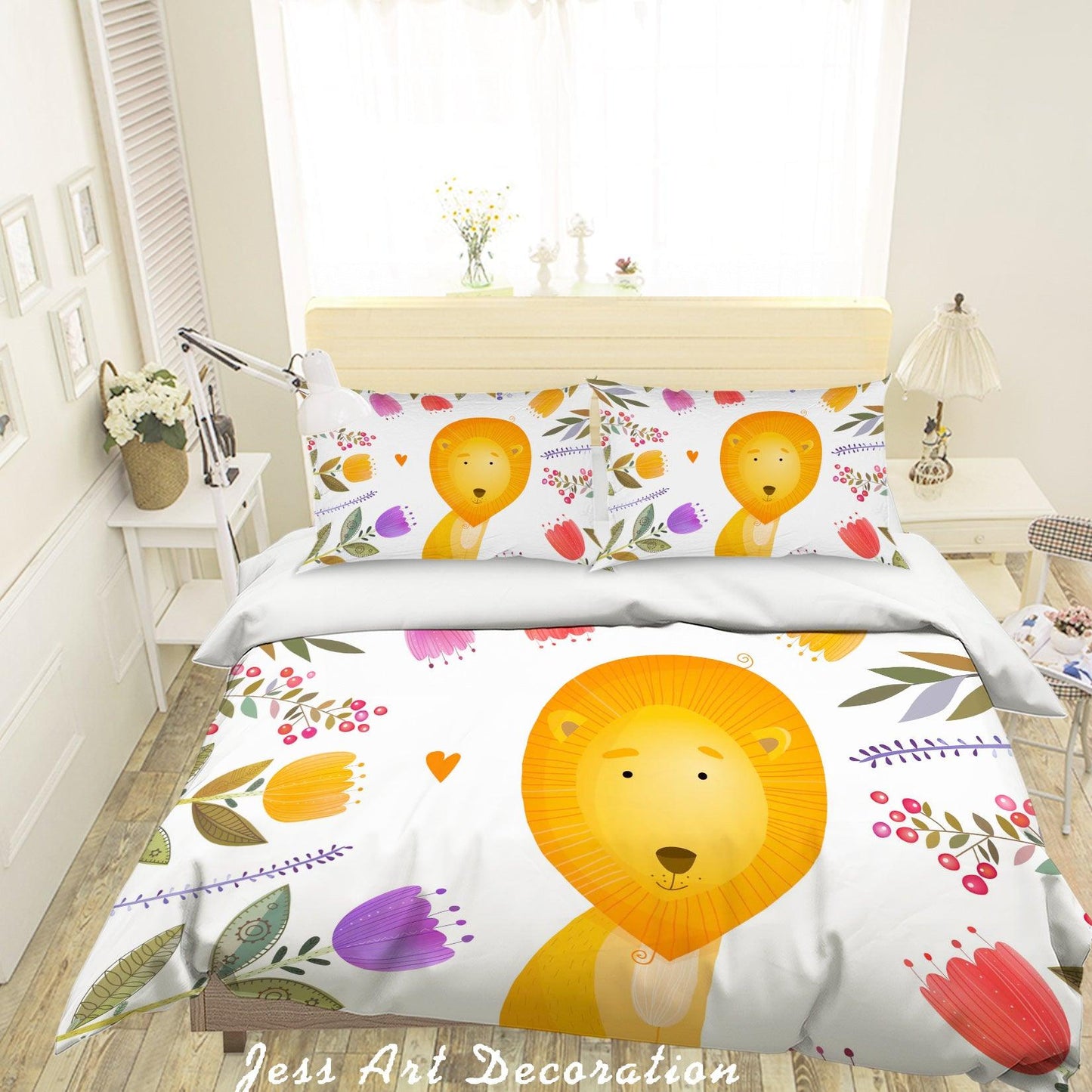 3D Cartoon Lion Flower Quilt Cover Set Bedding Set Pillowcases 50