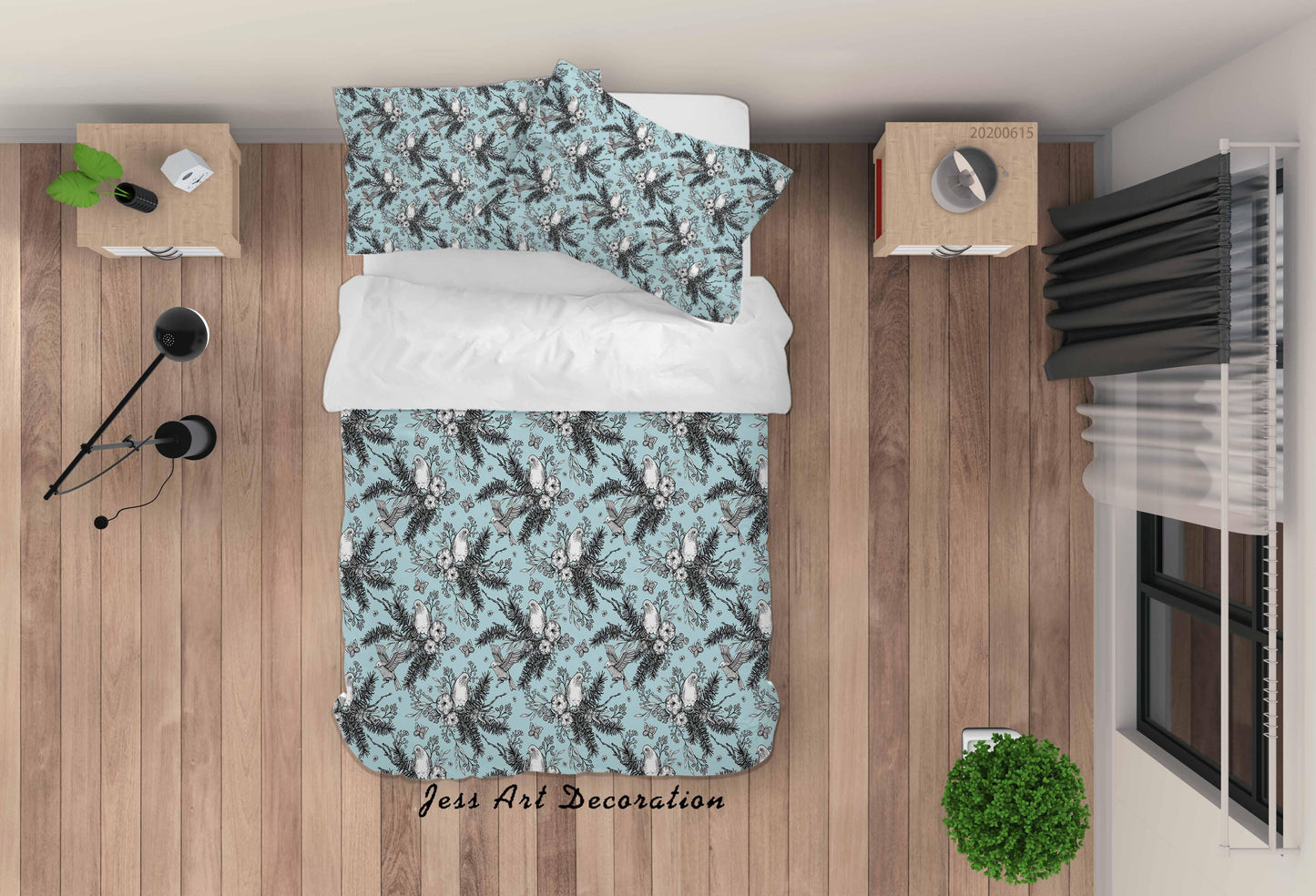 3D Blue Floral Birds Quilt Cover Set Bedding Set Duvet Cover Pillowcases SF139