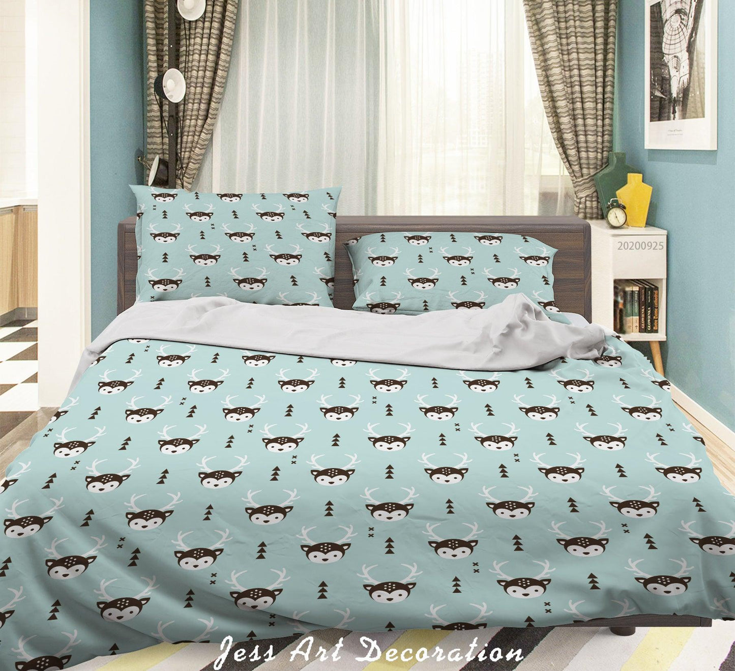 3D Cartoon Animal Deer Pattern Quilt Cover Set Bedding Set Duvet Cover Pillowcases WJ 6435
