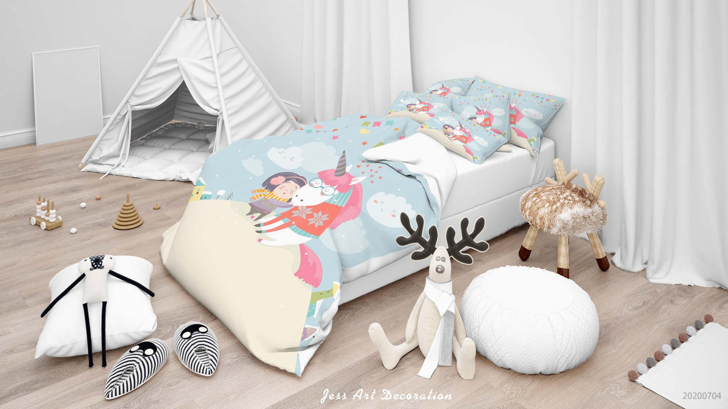 3D Blue Girl Unicorn Quilt Cover Set Bedding Set Duvet Cover Pillowcases SF79