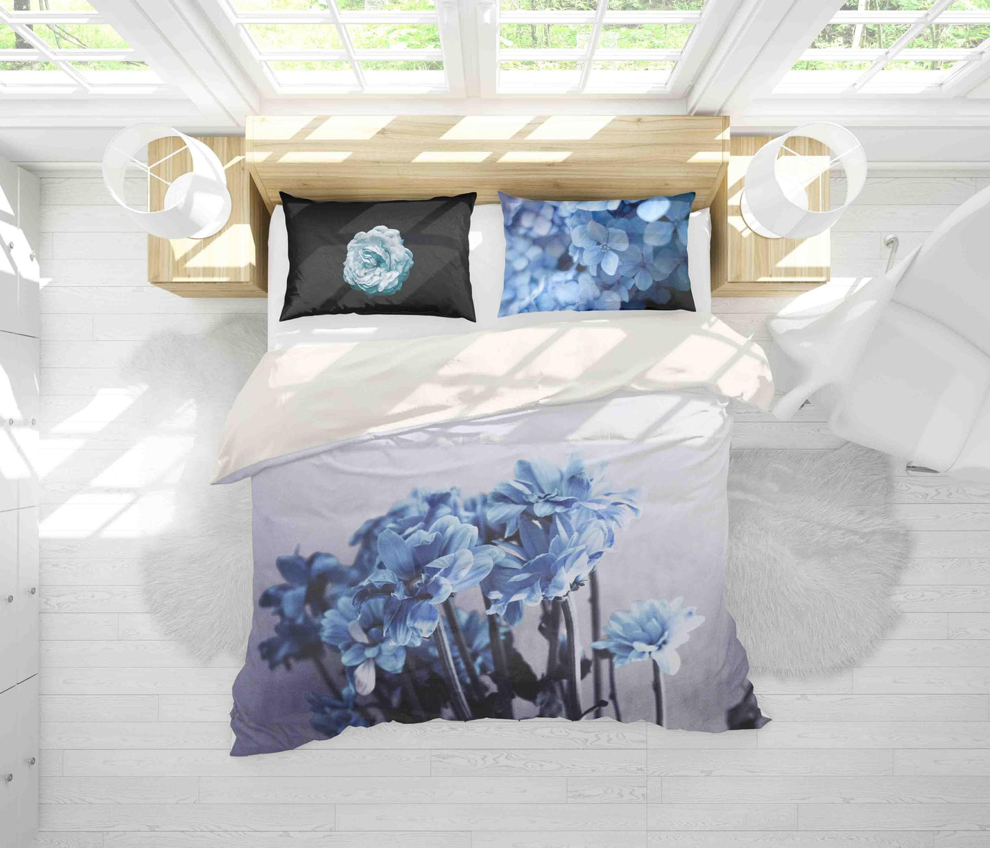 3D Blue Flowers Quilt Cover Set Bedding Set Pillowcases 135