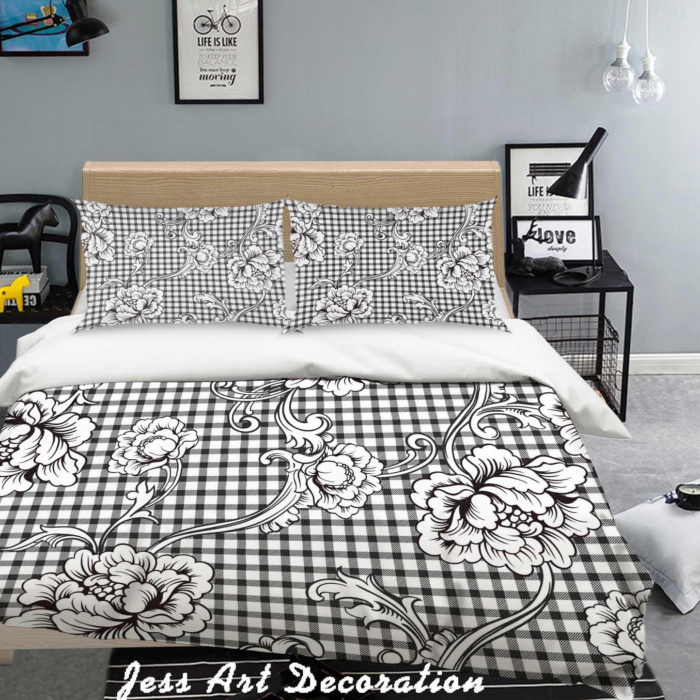 3D Black White Flowers Pattern Quilt Cover Set Bedding Set Pillowcases  215