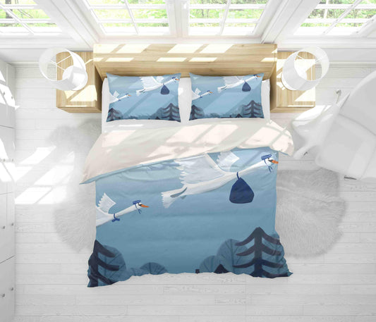 3D Blue Bird Leaves Quilt Cover Set Bedding Set Pillowcases 153