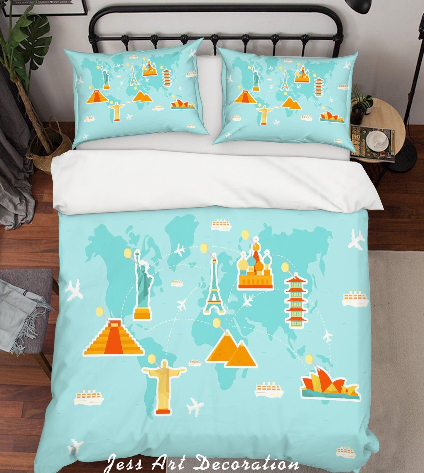 3D Blue World Map Quilt Cover Set Bedding Set Pillowcases 225
