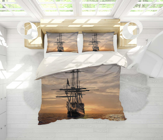 3D Boat Quilt Cover Set Bedding Set Pillowcases 01