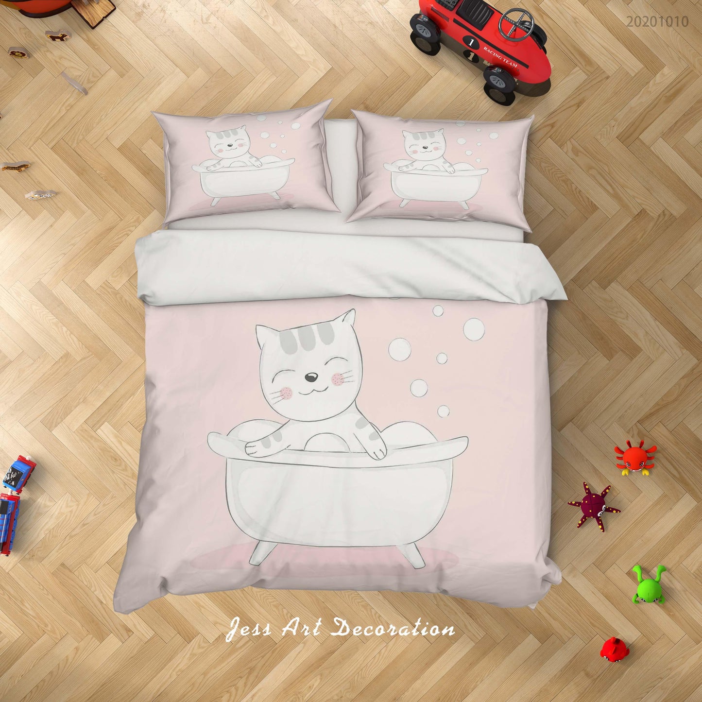 3D Cartoon Cute Animal Cat Bathing Star Quilt Cover Set Bedding Set Duvet Cover Pillowcases WJ 9510