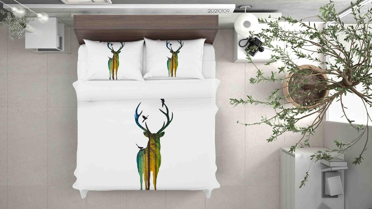 3D Cartoon Animal Elk Forest Bird Quilt Cover Set Bedding Set Duvet Cover Pillowcases 67 LQH