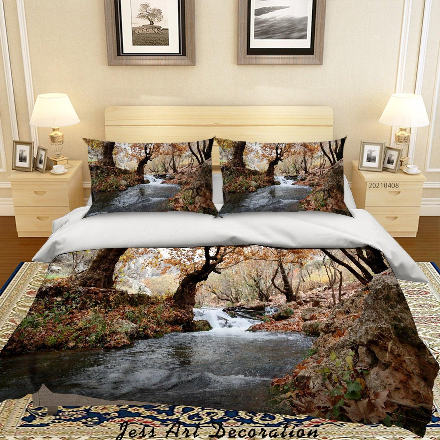 3D Autumn Forest River Landscape Quilt Cover Set Bedding Set Duvet Cover Pillowcases 216