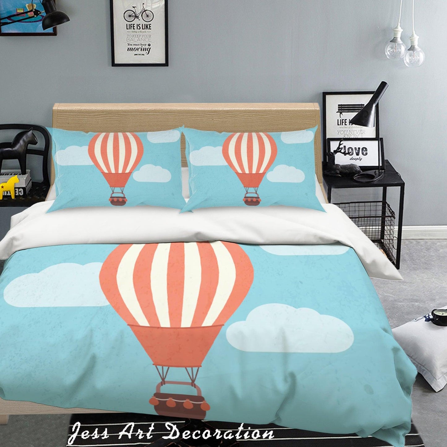 3D Blue Hot Air Balloon Quilt Cover Set Bedding Set Pillowcases 01