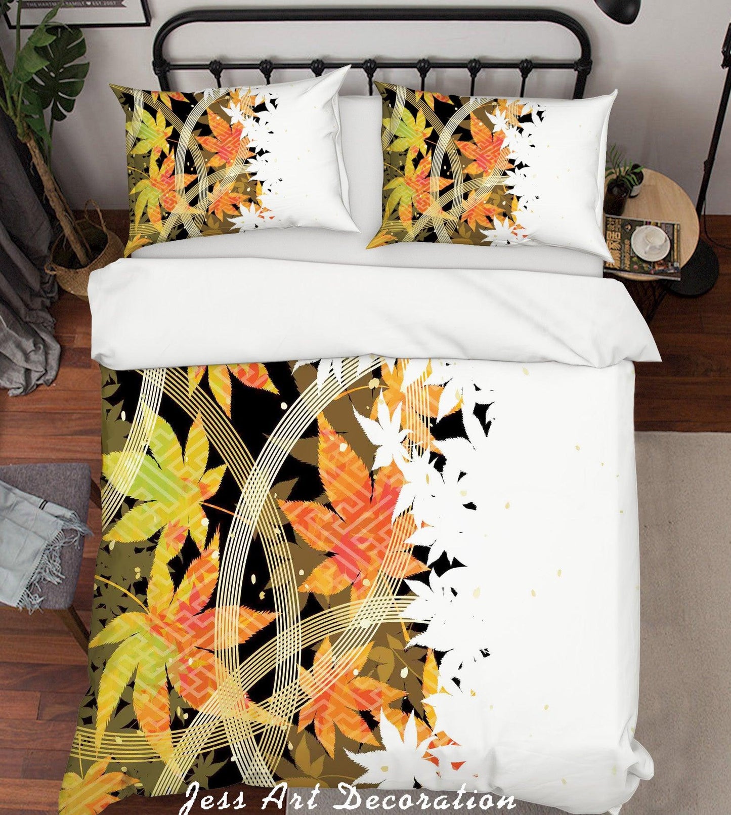 3D Autumn Maple Leaves Quilt Cover Set Bedding Set Pillowcases 46