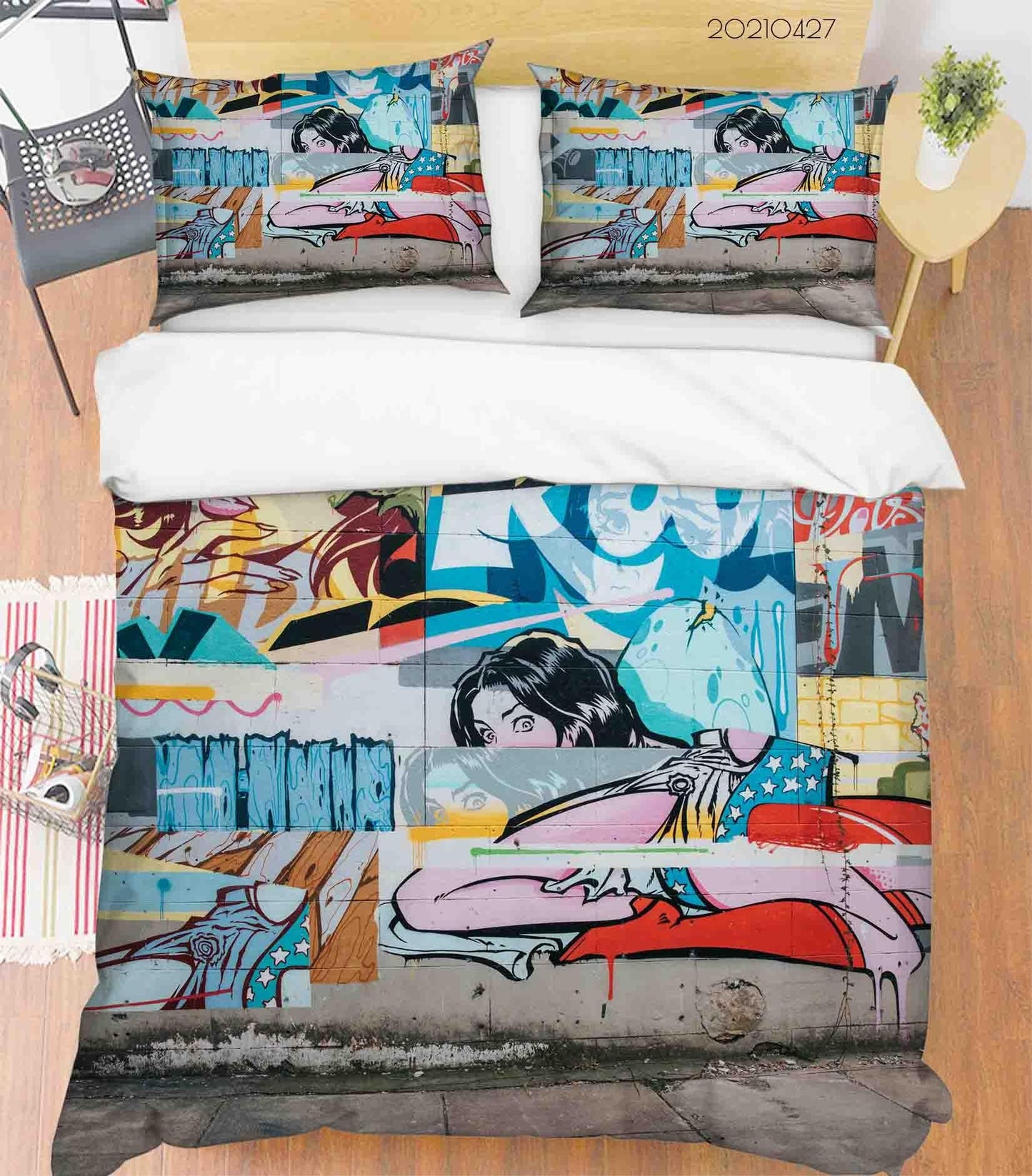 3D Abstract Colored Street Graffiti Quilt Cover Set Bedding Set Duvet Cover Pillowcases 125