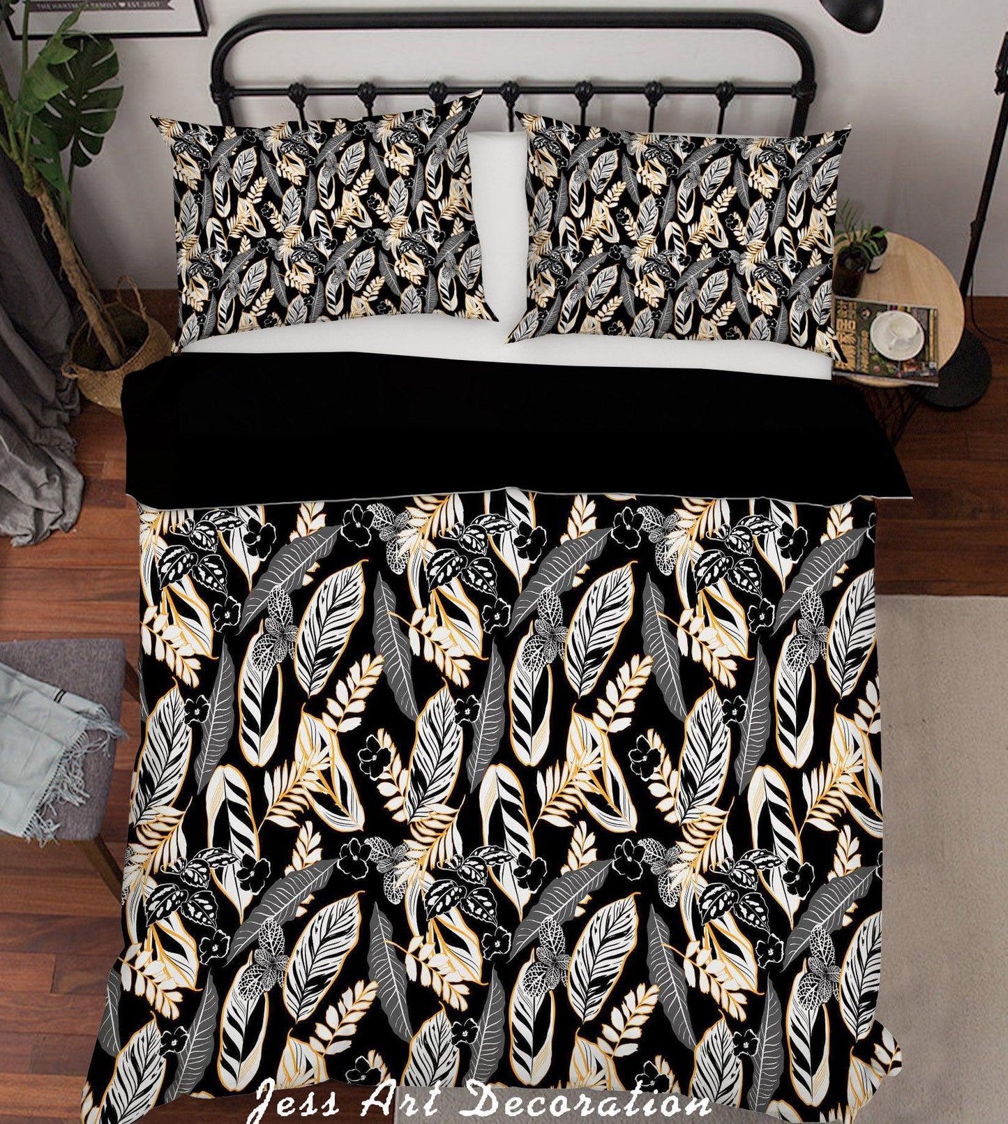 3D Abstract Hand Drawn Leaves Feather Pattern Quilt Cover Set Bedding Set Duvet Cover Pillowcases WJ 6872