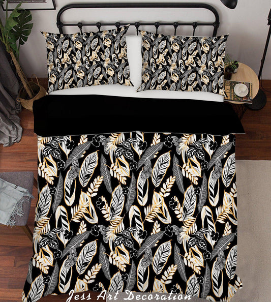 3D Abstract Hand Drawn Leaves Feather Pattern Quilt Cover Set Bedding Set Duvet Cover Pillowcases WJ 6872