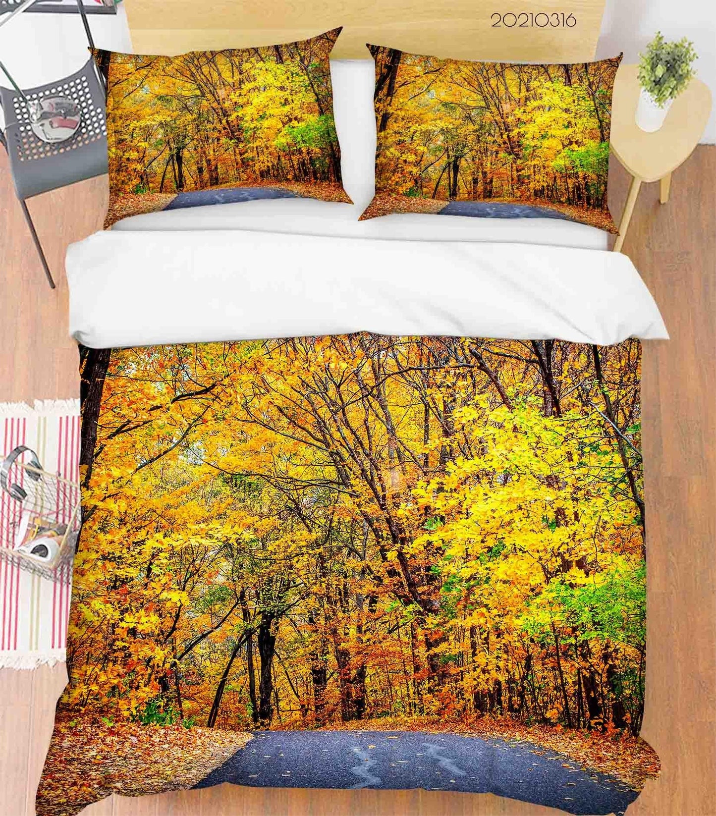 3D Autumn Forest Road Landscape Quilt Cover Set Bedding Set Duvet Cover Pillowcases 195