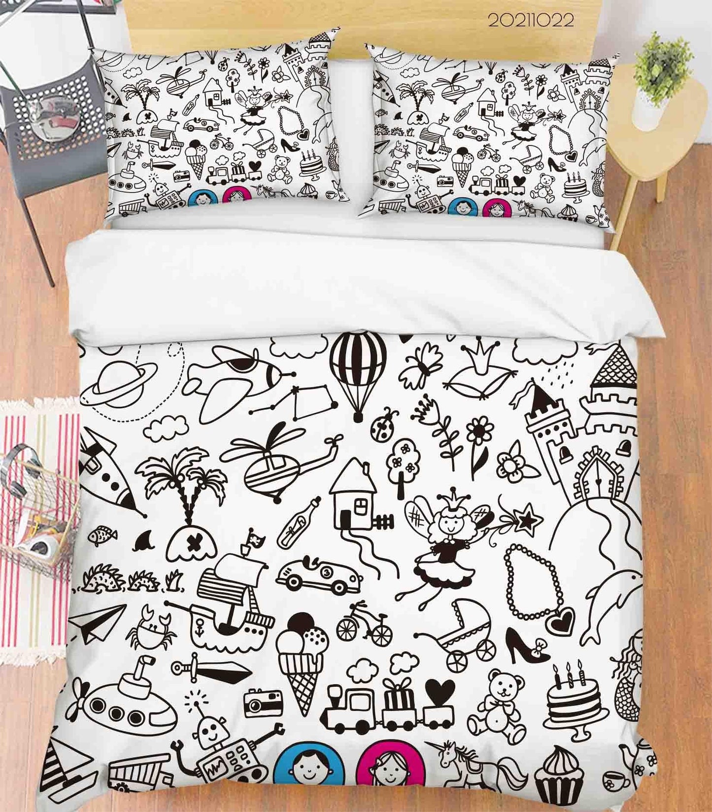 3D Abstract Cartoon Life Graffiti Quilt Cover Set Bedding Set Duvet Cover Pillowcases 90