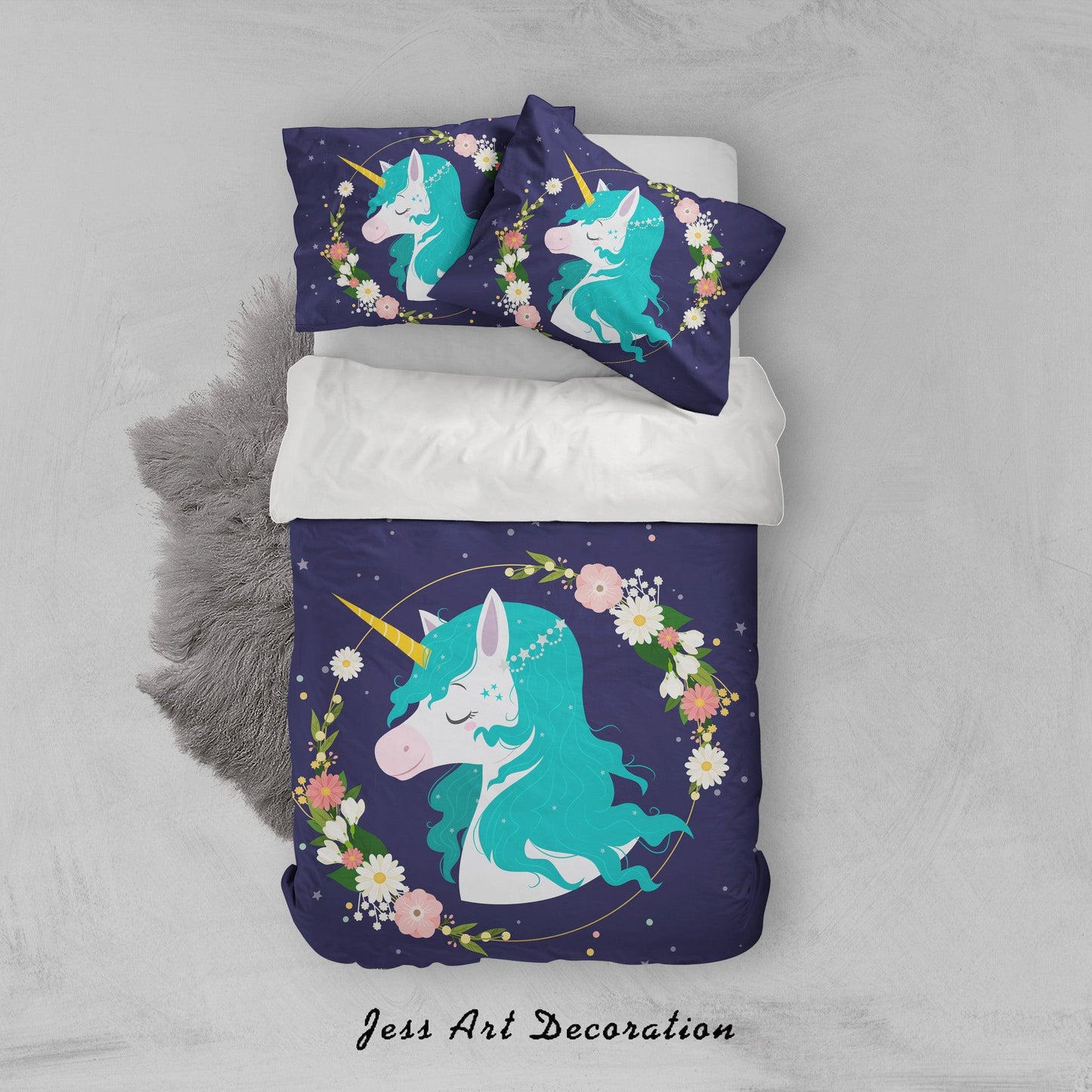 3D Blue Unicorn Floral Quilt Cover Set Bedding Set Pillowcases 25