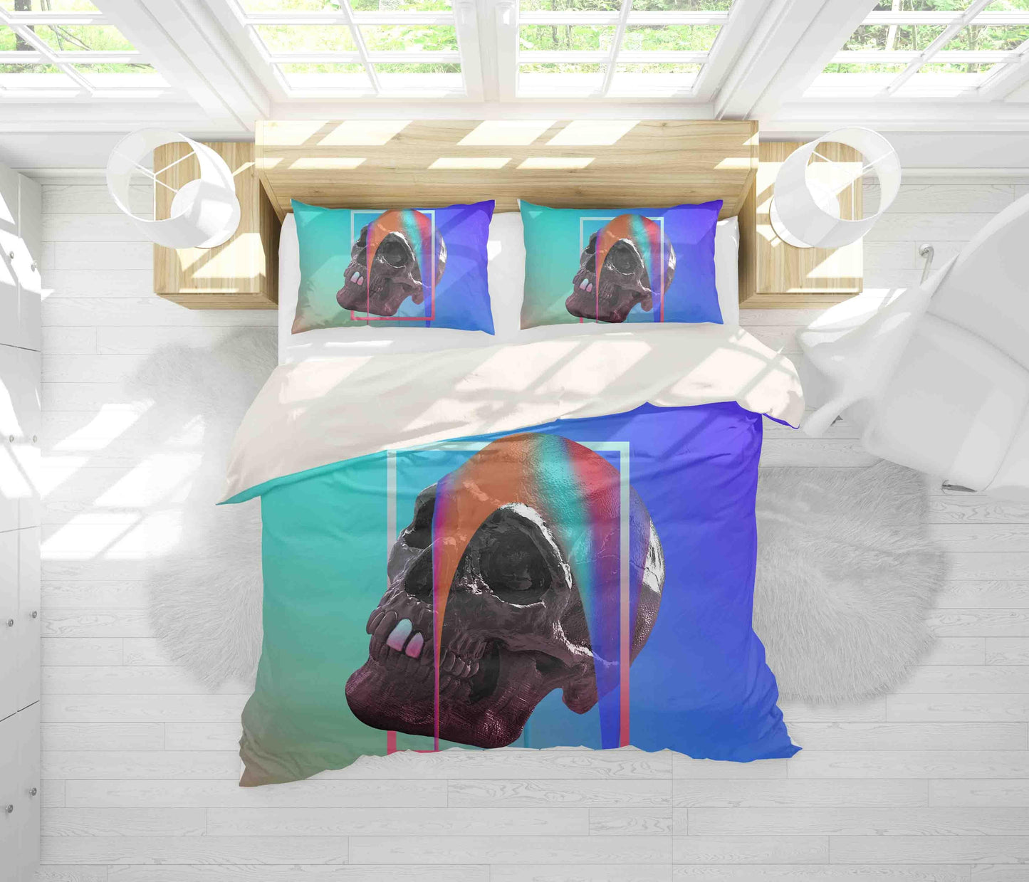 3D Blue Skull Quilt Cover Set Bedding Set Pillowcases 103