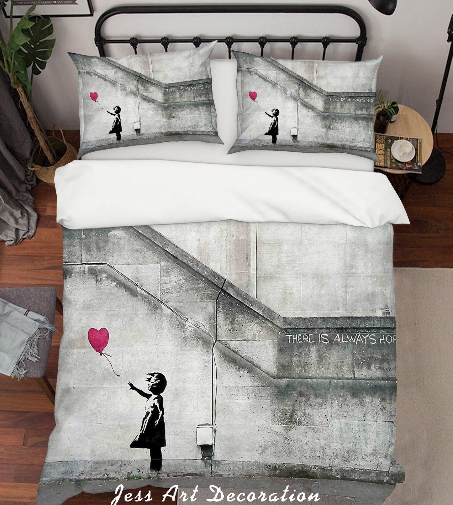 3D Banksy Red Heart Balloon Alone Girl Quilt Cover Set Bedding Set Duvet Cover Pillowcases  ZY D30