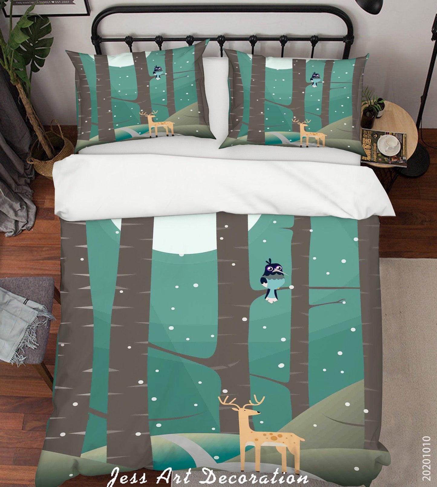 3D Cartoon Animal Forest Deer Bird Quilt Cover Set Bedding Set Duvet Cover Pillowcases WJ 9587