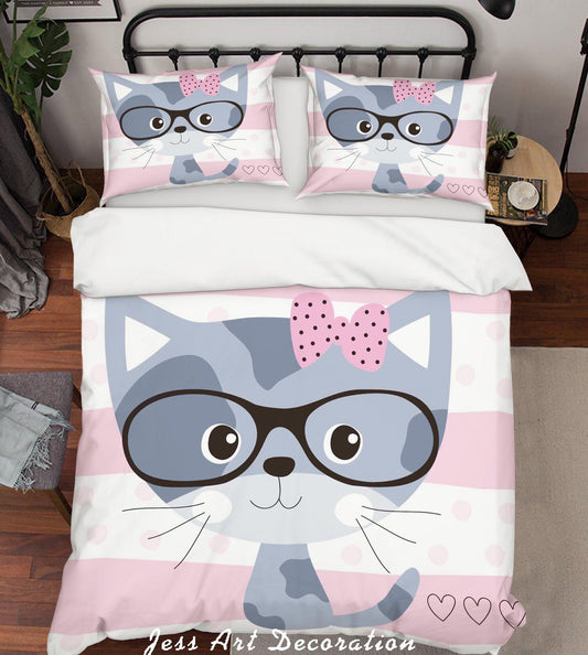 3D Cartoon Cat Grey Quilt Cover Set Bedding Set Pillowcases 179