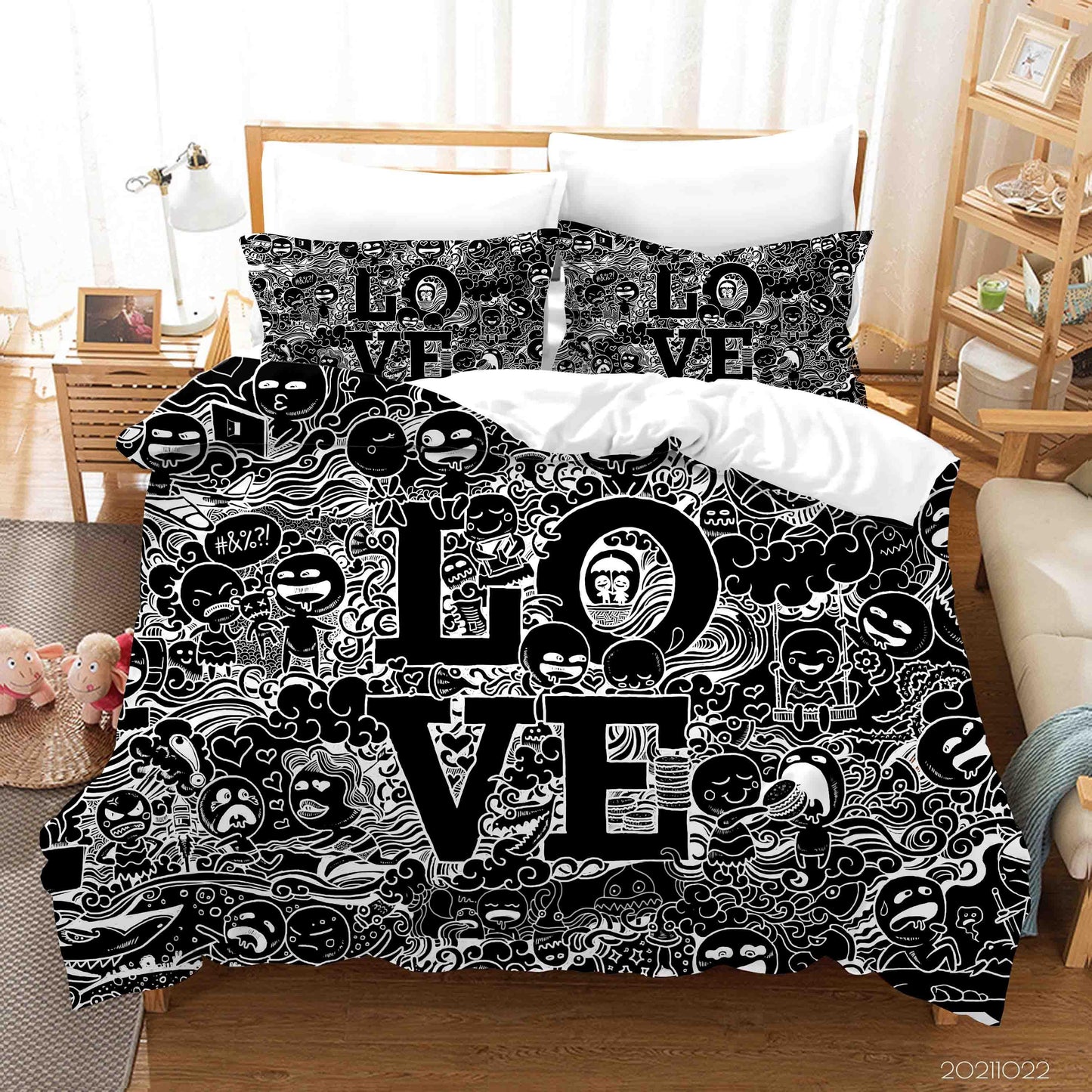 3D Abstract Love Illustration Art Doodle Quilt Cover Set Bedding Set Duvet Cover Pillowcases 103