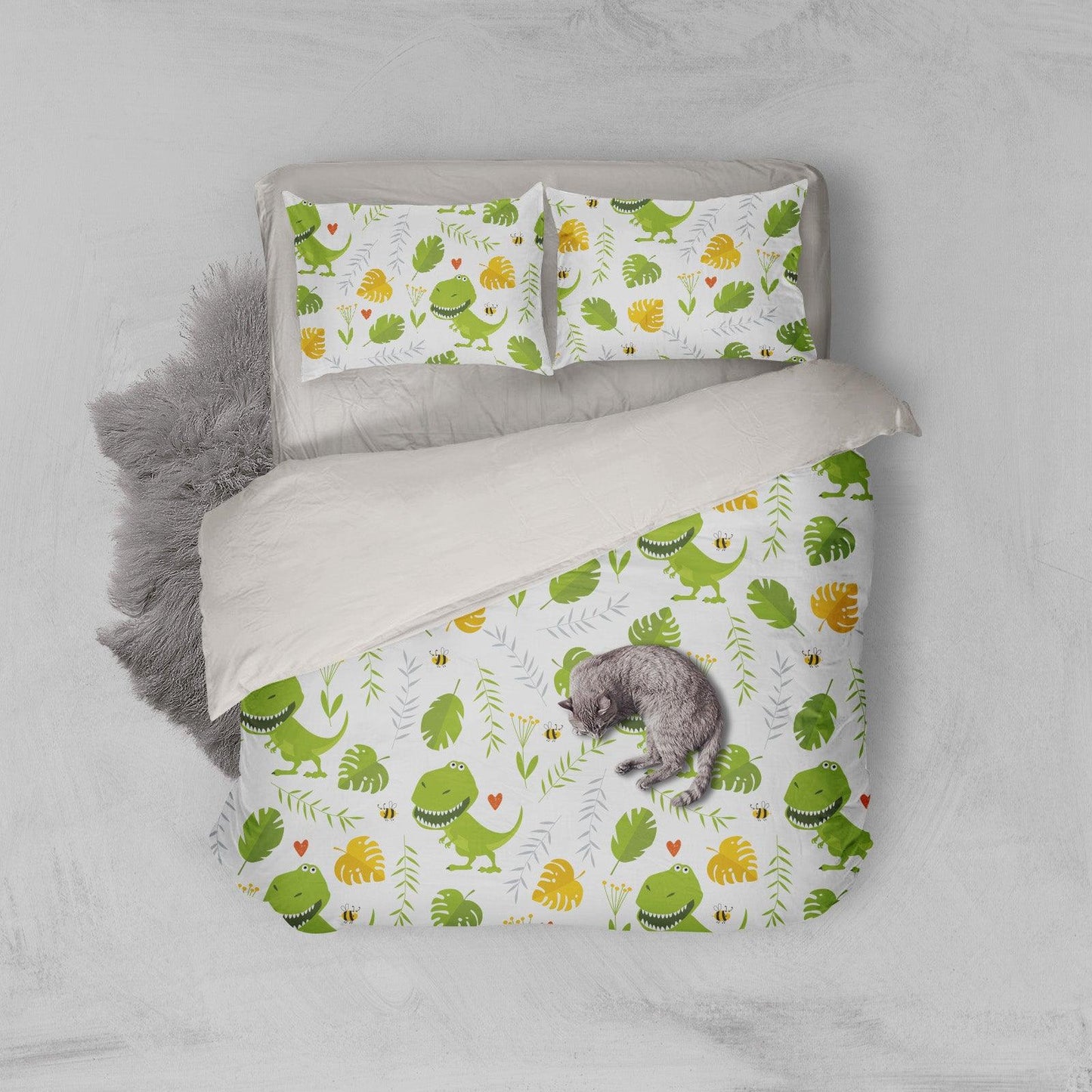 3D Cartoon Dinosaur Green Leaf Pattern Quilt Cover Set Bedding Set Pillowcases  109