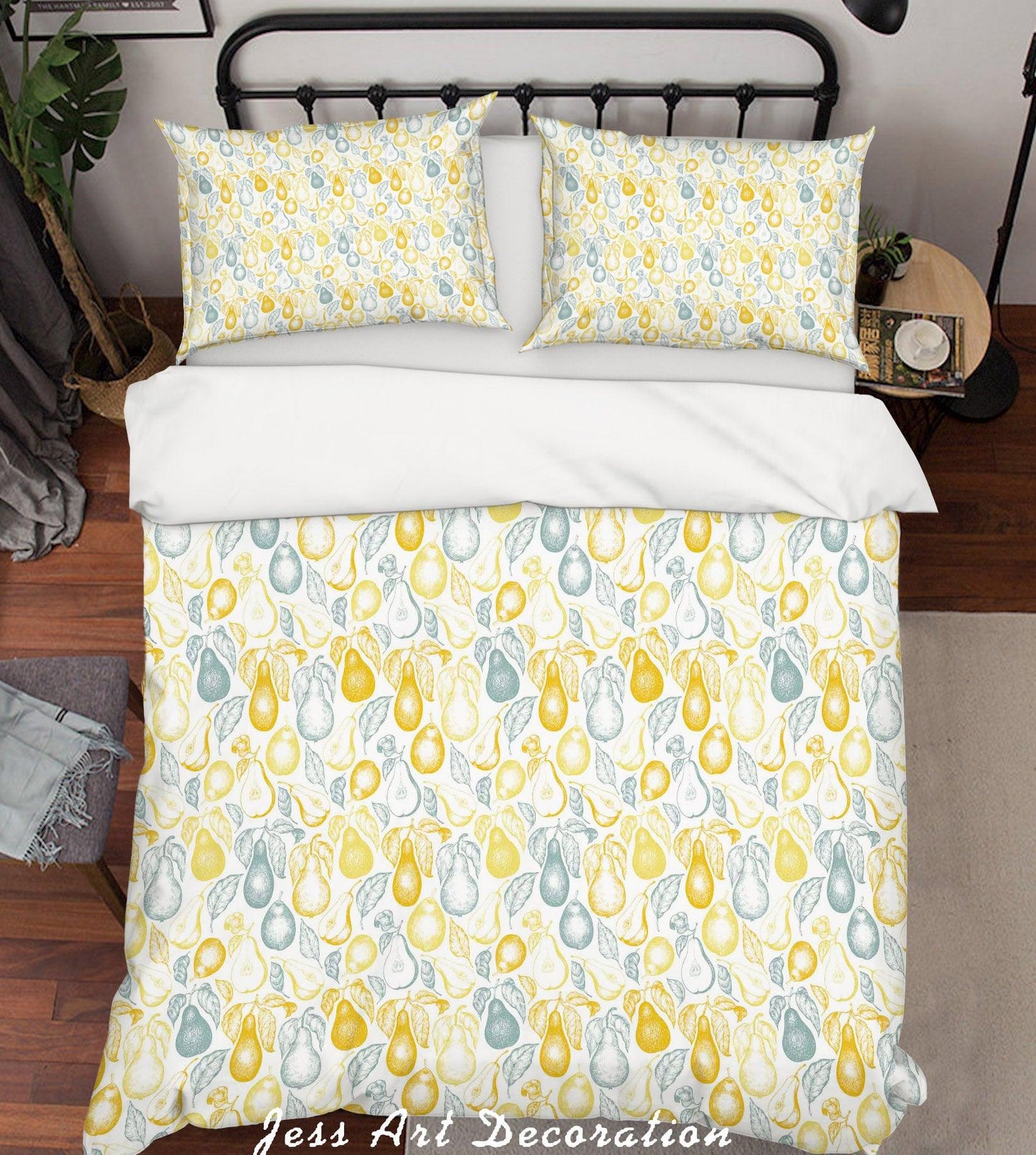 3D Abstract Hand Drawn Leaves Pear Pattern Quilt Cover Set Bedding Set Duvet Cover Pillowcases WJ 6873