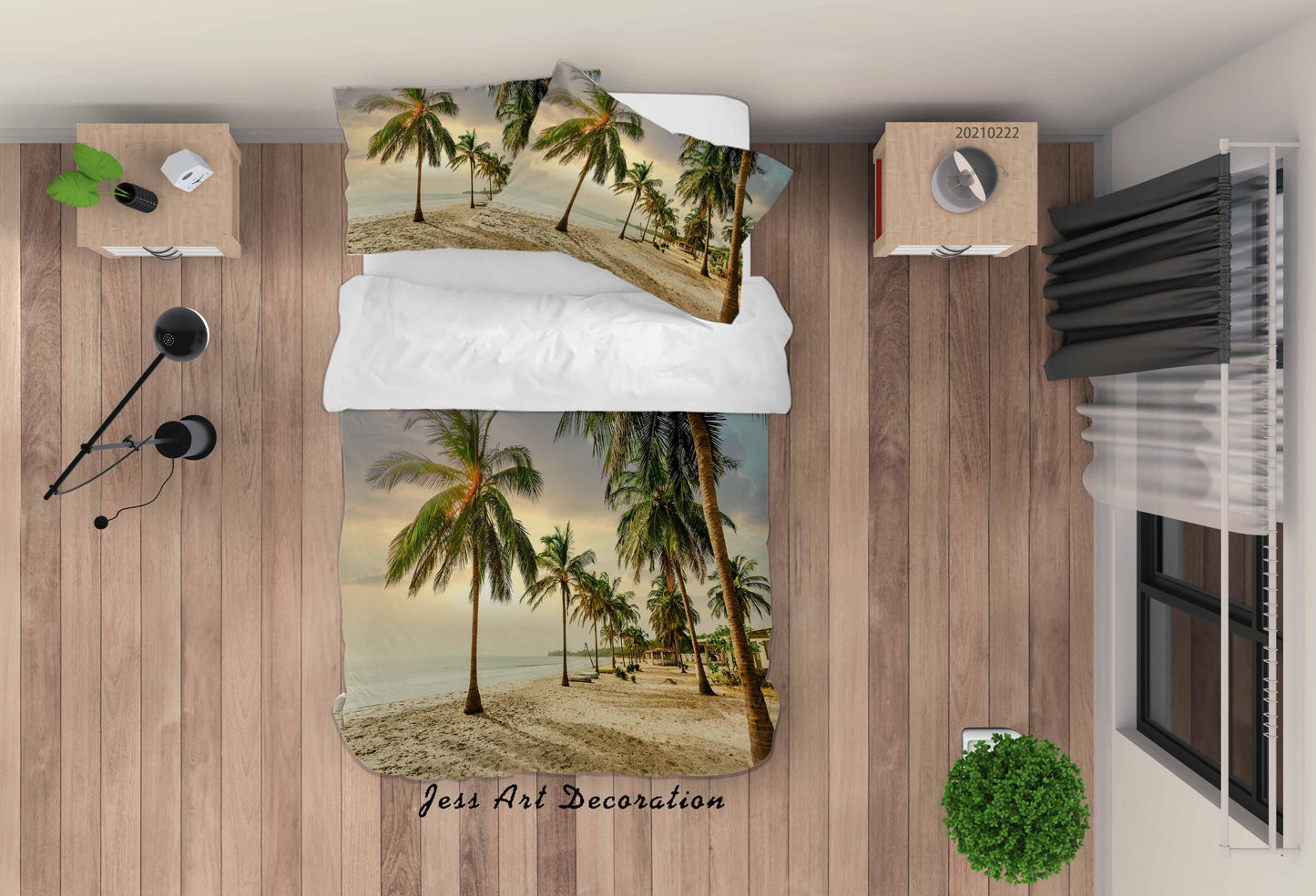 3D Beach Coconut Tree Landscape Quilt Cover Set Bedding Set Duvet Cover Pillowcases 193
