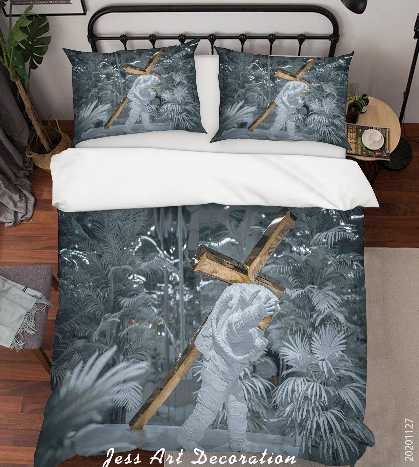 3D Abstract Wooden Cross Grey Plant Quilt Cover Set Bedding Set Duvet Cover Pillowcases LXL