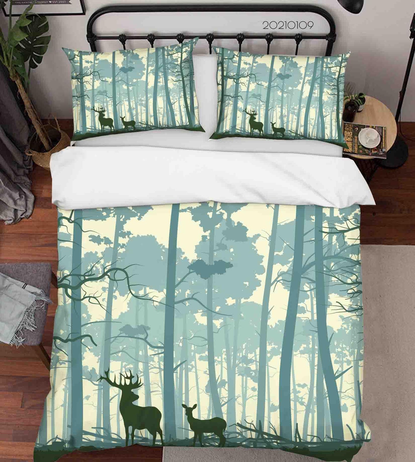 3D Cartoon Green Forest Animal Elk Quilt Cover Set Bedding Set Duvet Cover Pillowcases 53 LQH