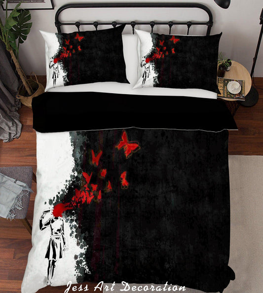 3D Banksy Mural Red Blood Butterfly Black White Quilt Cover Set Bedding Set Duvet Cover Pillowcases  ZY D121