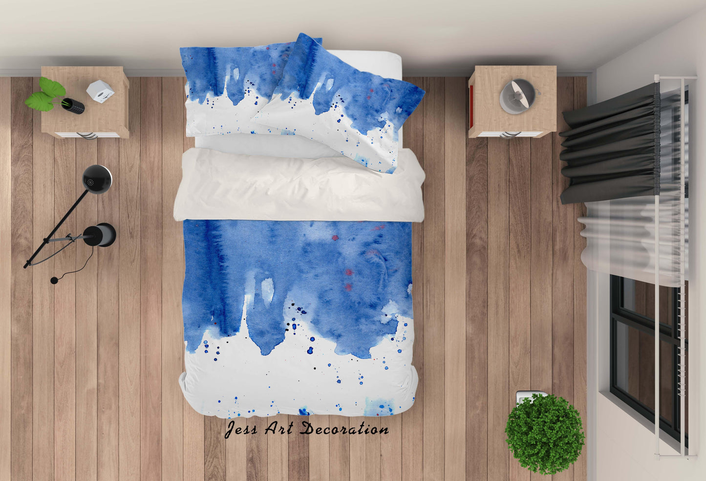 3D Blue Watercolor Quilt Cover Set Bedding Set Pillowcases 38