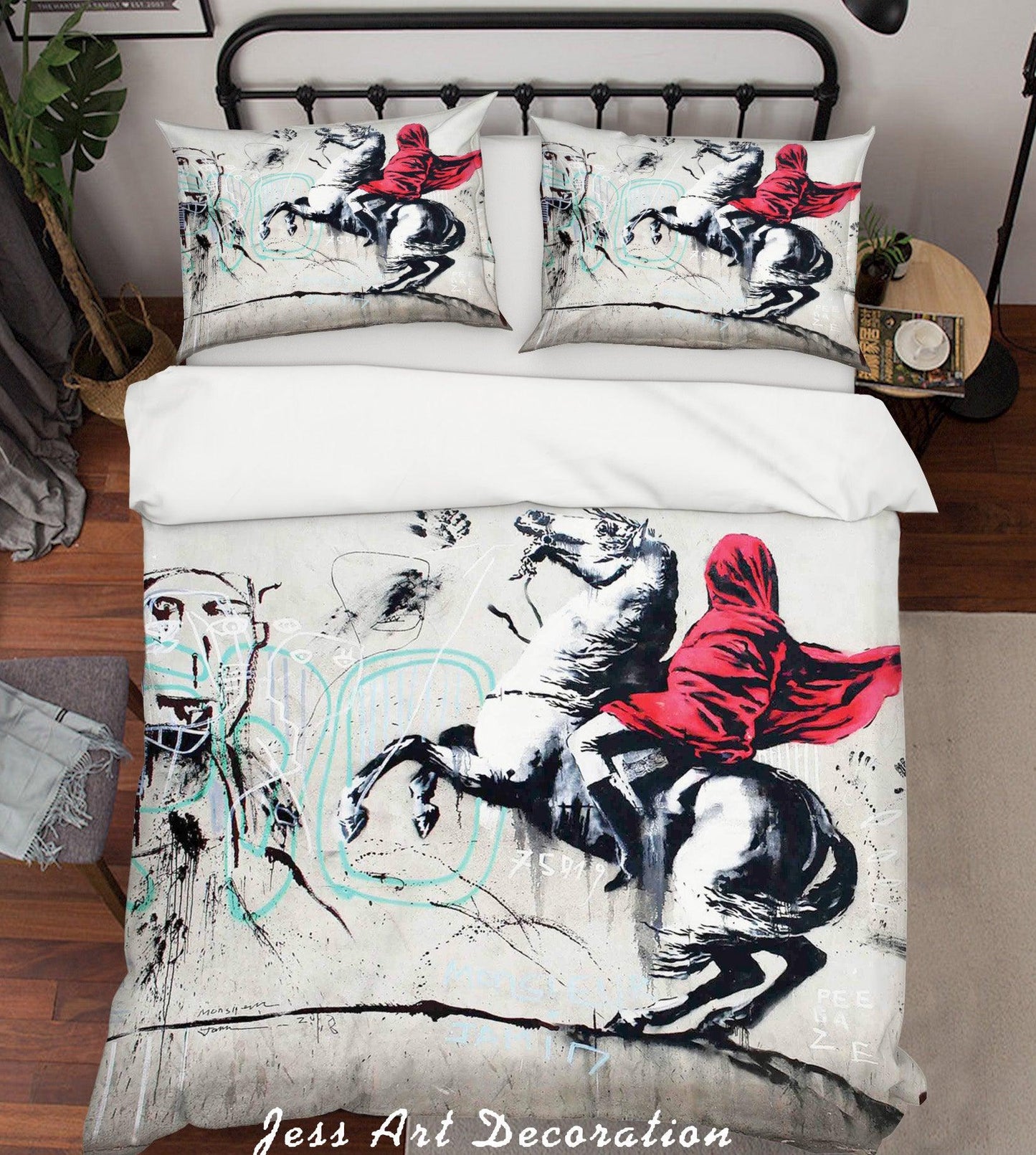 3D Banksy Horse Knight Red Quilt Cover Set Bedding Set Duvet Cover Pillowcases  ZY D71